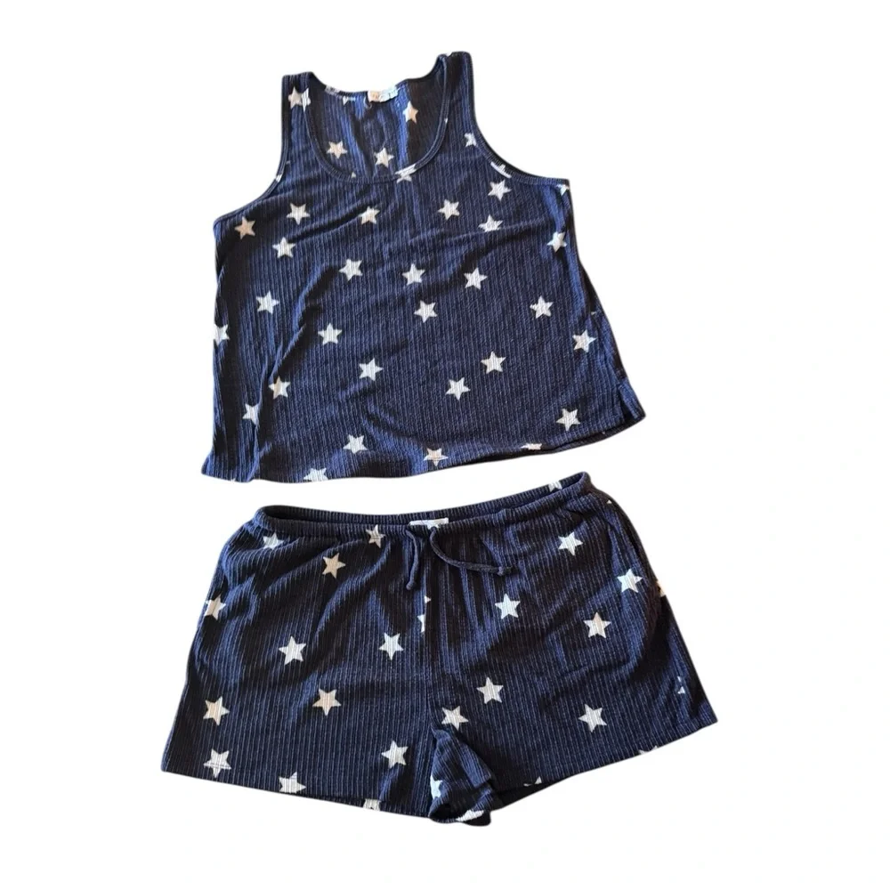 Socialite Blue and White Star Print Pajama Set Size XL Shorts & Sleeveless Top - Picture 3 of 16